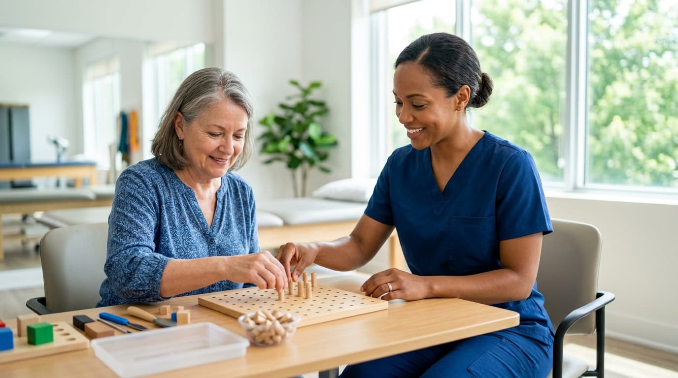 Travel occupational therapist working with a patient in California