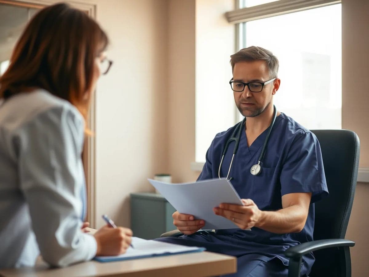 Diagnostic medical sonographer reviewing ARDMS credentials and registry documentation.