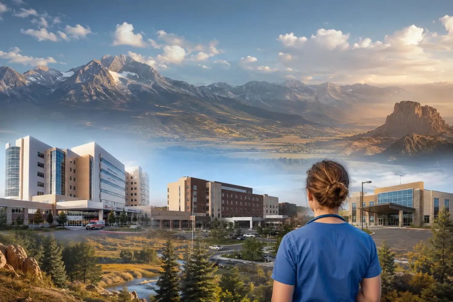 Wyoming healthcare facilities and mountain landscape
