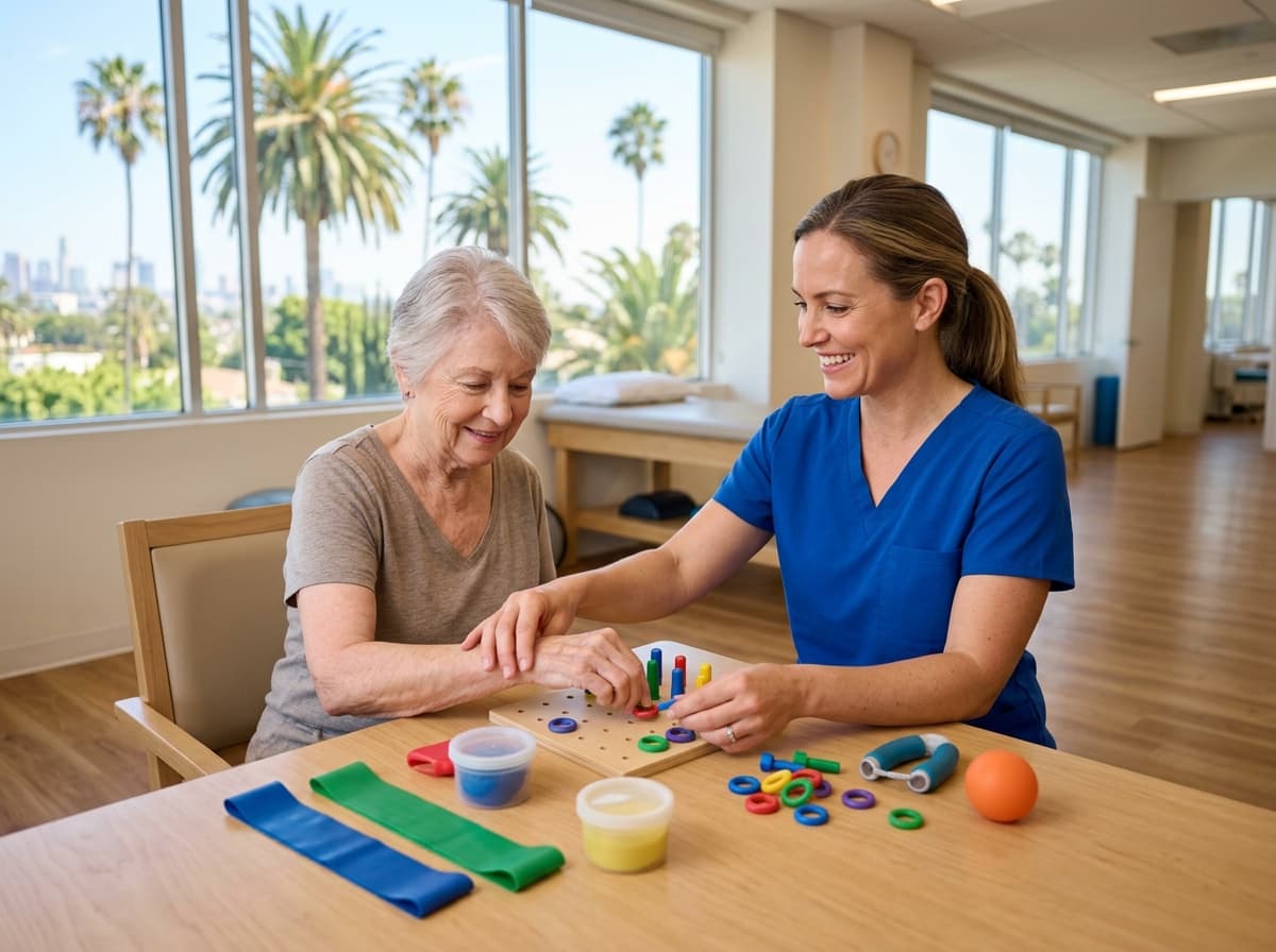Travel occupational therapist working with a patient in a Los Angeles clinic