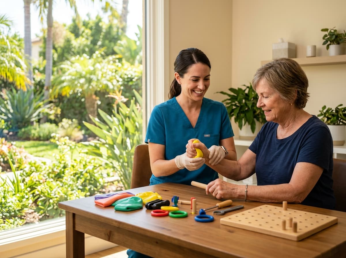 Travel occupational therapist working with a patient in an Orange County clinic