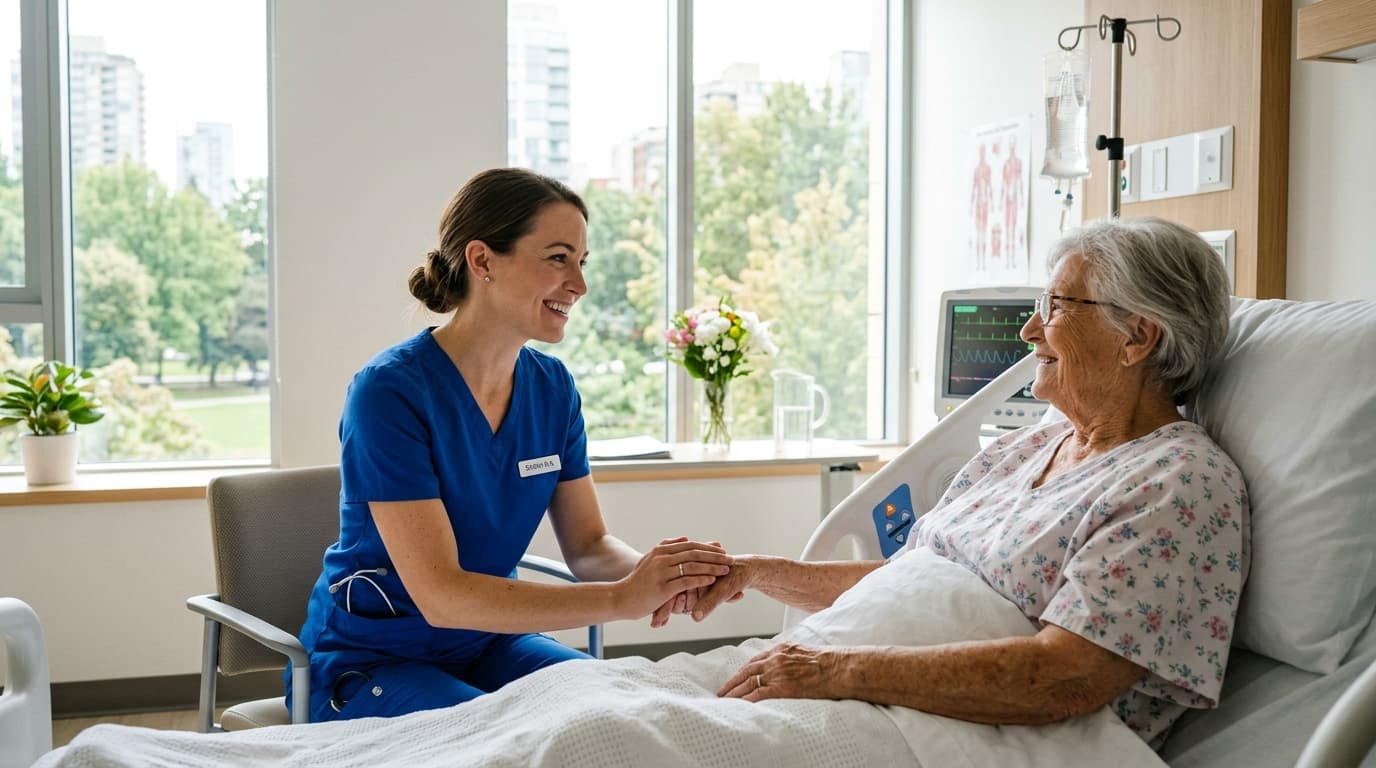 A We Care Staffing healthcare professional checking in with a patient