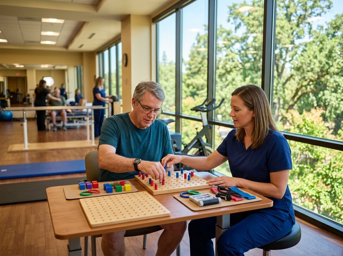Travel occupational therapist working with a patient in a Sacramento clinic