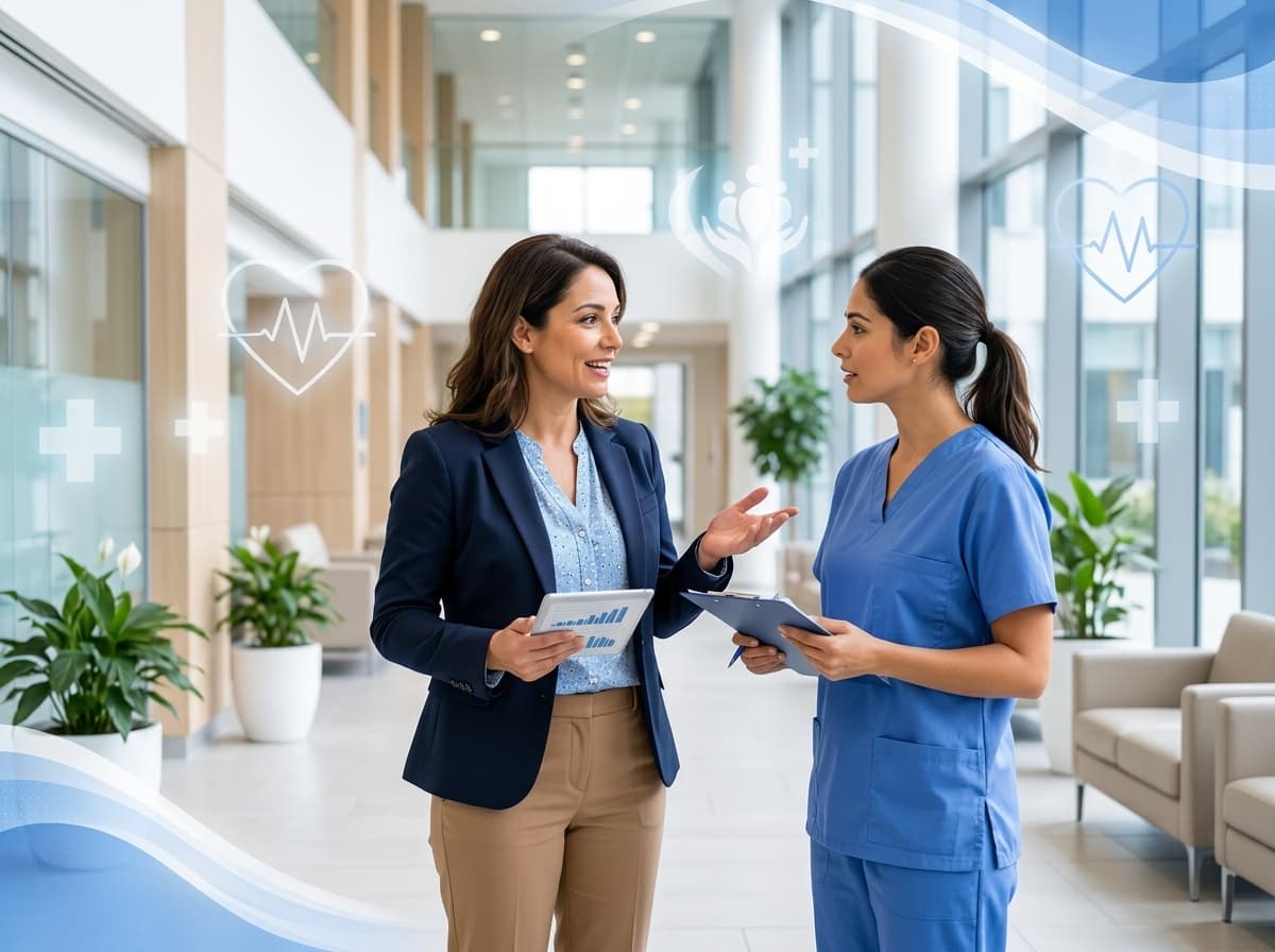 We Care Staffing recruiter consulting and answering questions with a healthcare clinician