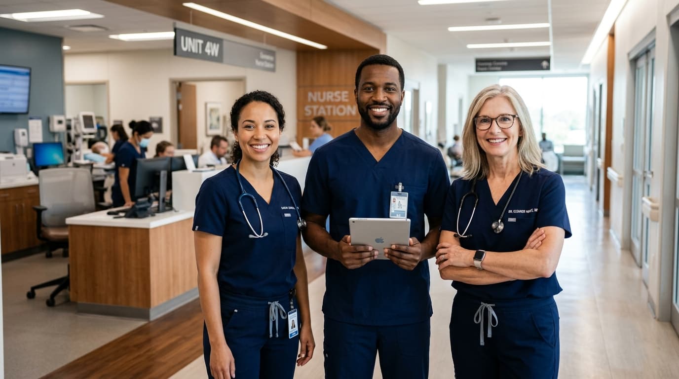 Healthcare staffing team and medical professionals