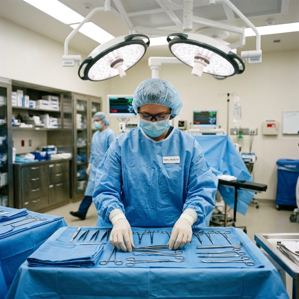 Scrubbed-in surgical team working at an operating table during a procedure.