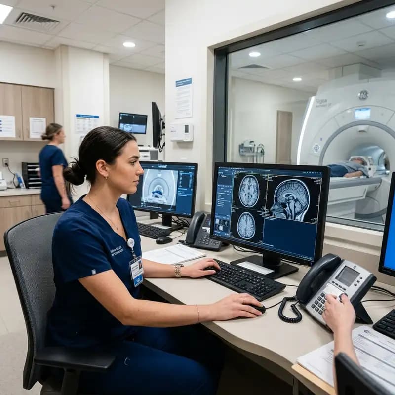 Travel MRI technologist operating scanner in an Arizona imaging suite
