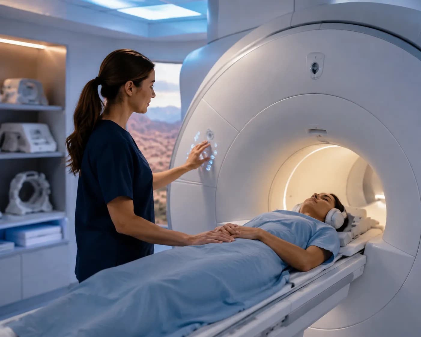Travel MRI technologist operating scanner at an Arizona hospital