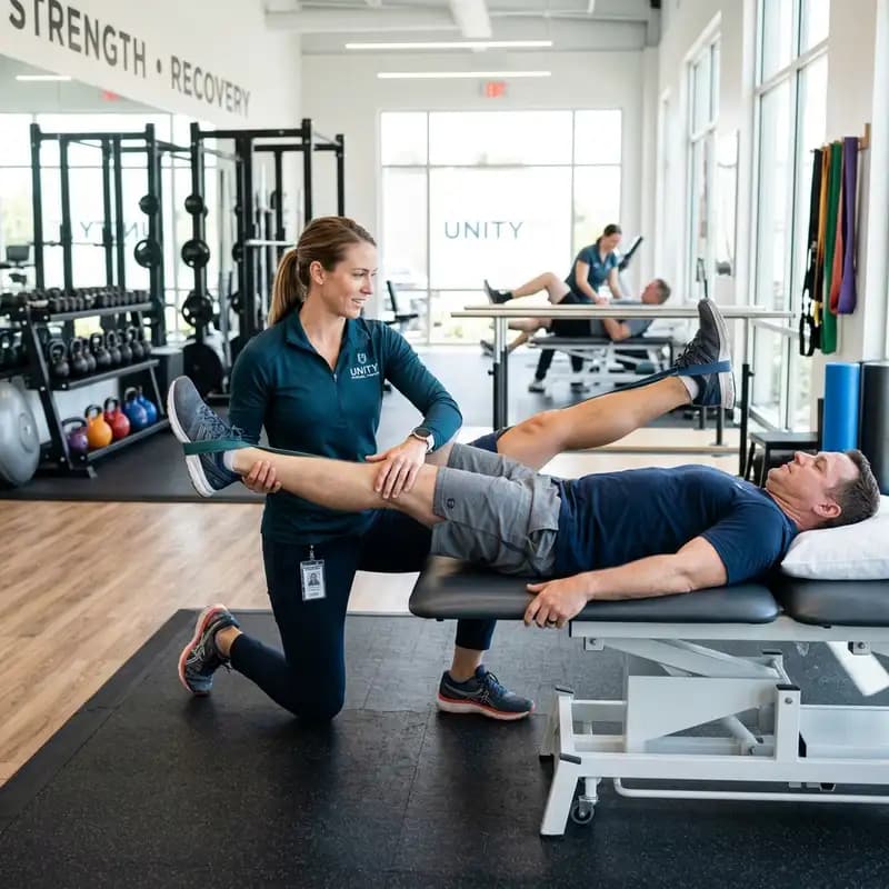 Travel physical therapist helping patient with rehabilitation in California